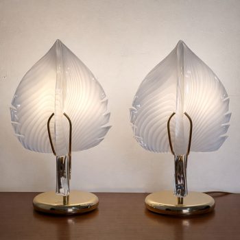 Pair of Franco Luce leaf lamps in Murano glass and brass from the 1970s - Image 8