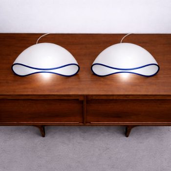 Coppia lampade in vetro di Murano bianco e blu Orsera by Vistosi anni ’70 - immagine 5