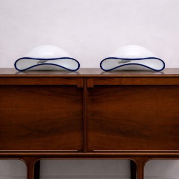 Coppia lampade in vetro di Murano bianco e blu Orsera by Vistosi anni ’70 - immagine 3