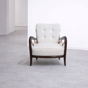 Pair of 1940s Paolo Buffa-style armchairs restored with white bouclé - Image 6