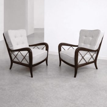Pair of 1940s Paolo Buffa-style armchairs restored with white bouclé - Image 9