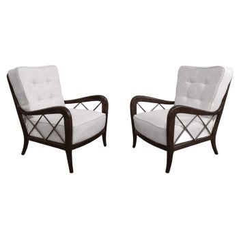 Pair of 1940s Paolo Buffa-style armchairs restored with white bouclé - Image 1