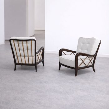 Pair of 1940s Paolo Buffa-style armchairs restored with white bouclé - Image 5