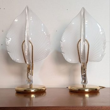 Pair of Franco Luce leaf lamps in Murano glass and brass from the 1970s - Image 6