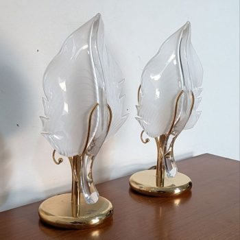 Pair of Franco Luce leaf lamps in Murano glass and brass from the 1970s - Image 5