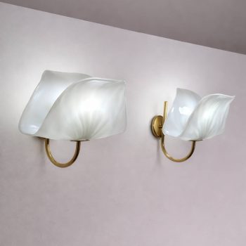 Coppia di appliques a foglia in vetro di Murano e ottone di PAF Studio anni 70 - immagine 5