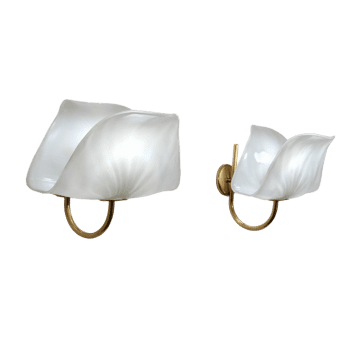 Pair of leaf-shaped wall lamps in Murano glass and brass by PAF Studio, 1970s
