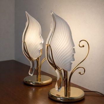 Pair of Franco Luce leaf lamps in Murano glass and brass from the 1970s - Image 4