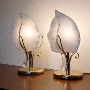 Pair of Franco Luce leaf lamps in Murano glass and brass from the 1970s - Image 3