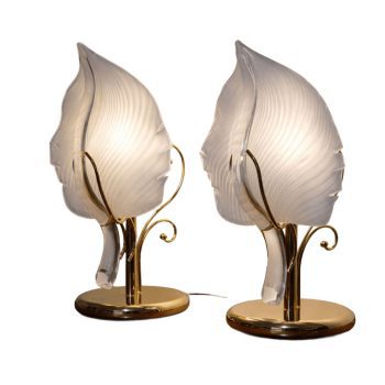 Pair of Franco Luce leaf lamps in Murano glass and brass from the 1970s - Image 1