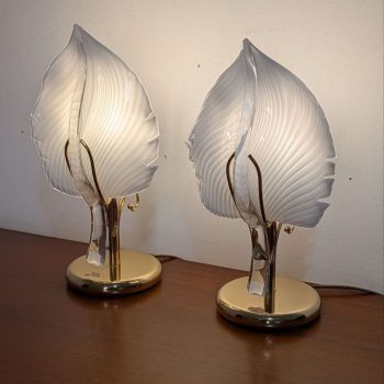 Pair of Franco Luce leaf lamps in Murano glass and brass from the 1970s - Image 2
