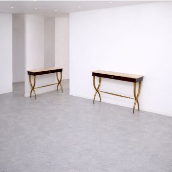 Pair of consoles by Paolo Buffa in wood, brass and Carrara marble, restored - Image 4