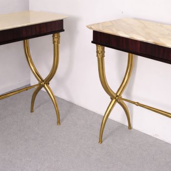 Pair of consoles by Paolo Buffa in wood, brass and Carrara marble, restored - Image 6