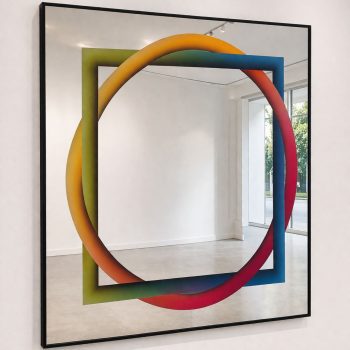 Specchio geometrico serigrafato di Rogelio Polesello per Morphos Acerbis anni 70 - immagine 5