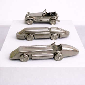 Set di 3 automobili futuriste Art Deco in metallo fuso italiane - immagine 4