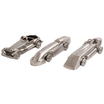 Set di 3 automobili futuriste Art Deco in metallo fuso italiane