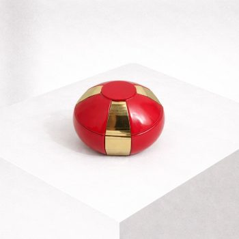 Set da fumo vintage anni ’70 in ceramica smaltata rossa e ottone - immagine 6