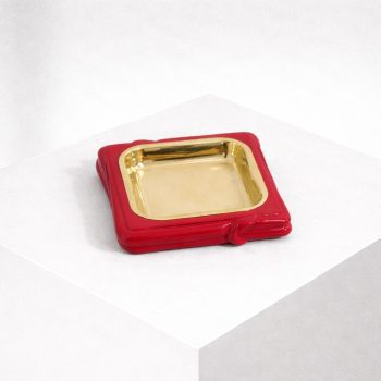 Set da fumo vintage anni ’70 in ceramica smaltata rossa e ottone - immagine 4