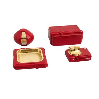 Set da fumo vintage anni ’70 in ceramica smaltata rossa e ottone
