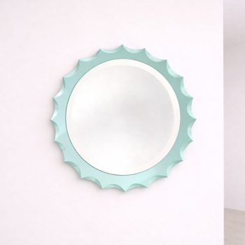 Specchio rotondo turchese a forma di sole anni 60 in stile Fontana Arte - immagine 2
