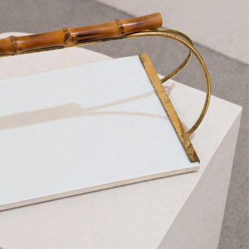 Vassoio Gucci stile in ottone, ceramica e bamboo reale Mid-Century Modern, anni ’60 - immagine 6