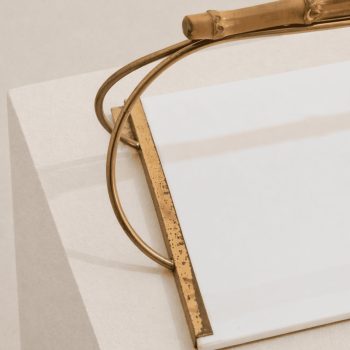 Vassoio Gucci stile in ottone, ceramica e bamboo reale Mid-Century Modern, anni ’60 - immagine 4