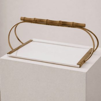 Vassoio Gucci stile in ottone, ceramica e bamboo reale Mid-Century Modern, anni ’60 - immagine 5