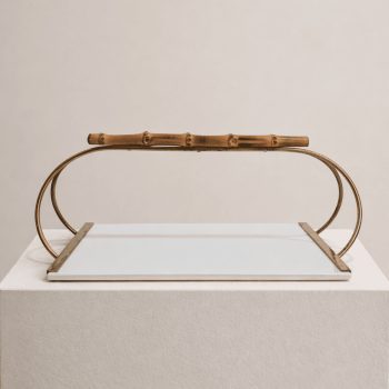 Vassoio Gucci stile in ottone, ceramica e bamboo reale Mid-Century Modern, anni ’60 - immagine 2