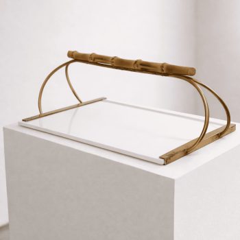 Vassoio Gucci stile in ottone, ceramica e bamboo reale Mid-Century Modern, anni ’60 - immagine 3