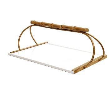 Vassoio Gucci stile in ottone, ceramica e bamboo reale Mid-Century Modern, anni ’60