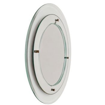 Specchio rotondo attribuito a Fontana Arte e Max Ingrand in vetro di Murano e ottone, anni ’60 - immagine 1