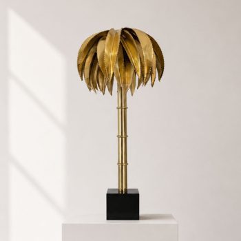 French lamp in the shape of a bamboo palm tree in Maison Jansen style brass - Image 3