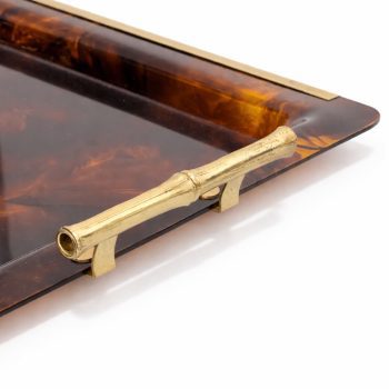 Vassoio bachelite effetto tartaruga e ottone bamboo stile Gucci, Italia, anni 70 - immagine 6