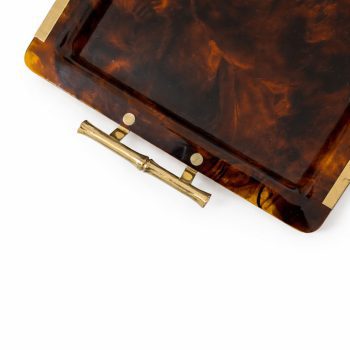 Vassoio bachelite effetto tartaruga e ottone bamboo stile Gucci, Italia, anni 70 - immagine 5