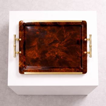 Vassoio bachelite effetto tartaruga e ottone bamboo stile Gucci, Italia, anni 70 - immagine 4