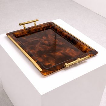 Vassoio bachelite effetto tartaruga e ottone bamboo stile Gucci, Italia, anni 70 - immagine 3
