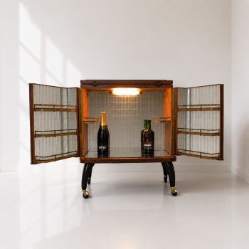 Mobile bar italiano anni ’50 illuminato in radica e specchio a mosaico - immagine 3