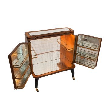 Mobile bar italiano anni ’50 illuminato in radica e specchio a mosaico - immagine 1
