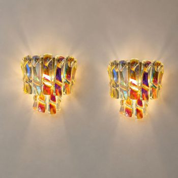 Coppia di appliques anni ’70 in vetro di Murano iridescente attribuite a Vistosi - immagine 2