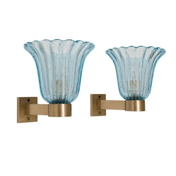Coppia di appliques in vetro di Murano blu attribuite Barovier & Toso, anni ’50