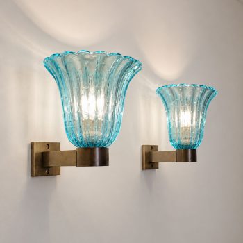 Coppia di appliques in vetro di Murano blu attribuite Barovier & Toso, anni ’50 - immagine 5