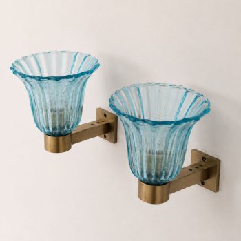 Coppia di appliques in vetro di Murano blu attribuite Barovier & Toso, anni ’50 - immagine 7