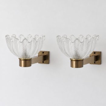Coppia di appliques anni ’50 in ottone satinato e vetro di Murano attribuite a Barovier & Toso - immagine 6