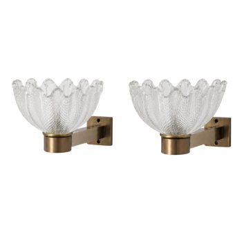 Coppia di appliques anni ’50 in ottone satinato e vetro di Murano attribuite a Barovier & Toso - immagine 1