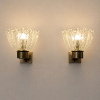 Coppia di appliques anni ’50 in ottone satinato e vetro di Murano attribuite a Barovier & Toso - immagine 3