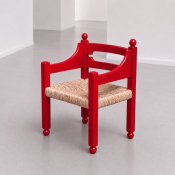 Coppia di poltrone anni ’60 in legno rosso e paglia attribuite a Luigi Caccia Dominioni - immagine 5