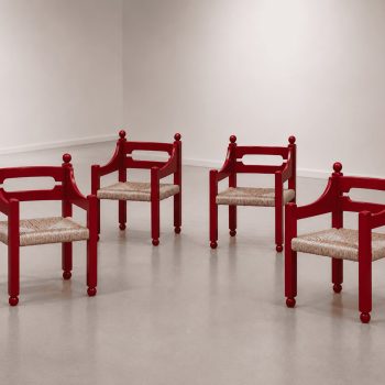 Coppia di poltrone anni ’60 in legno rosso e paglia attribuite a Luigi Caccia Dominioni - immagine 4