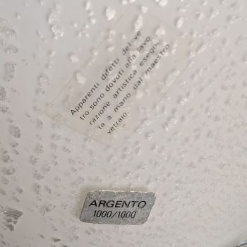 Lampada anni ’70 in vetro di Murano bianco e foglia d’argento stile Carlo Nason per Mazzega - immagine 5