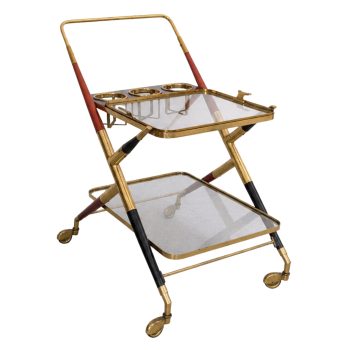 1950s Italian bar trolley in brass, glass, and wood by Cesare Lacca - Image 1