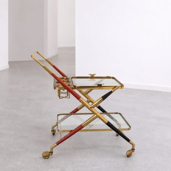 1950s Italian bar trolley in brass, glass, and wood by Cesare Lacca - Image 3